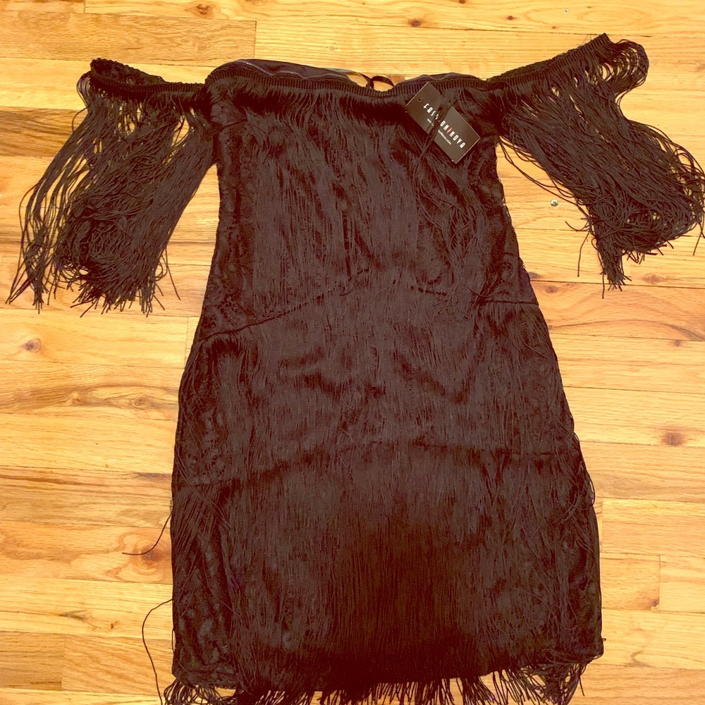 Black fringe & lace dress